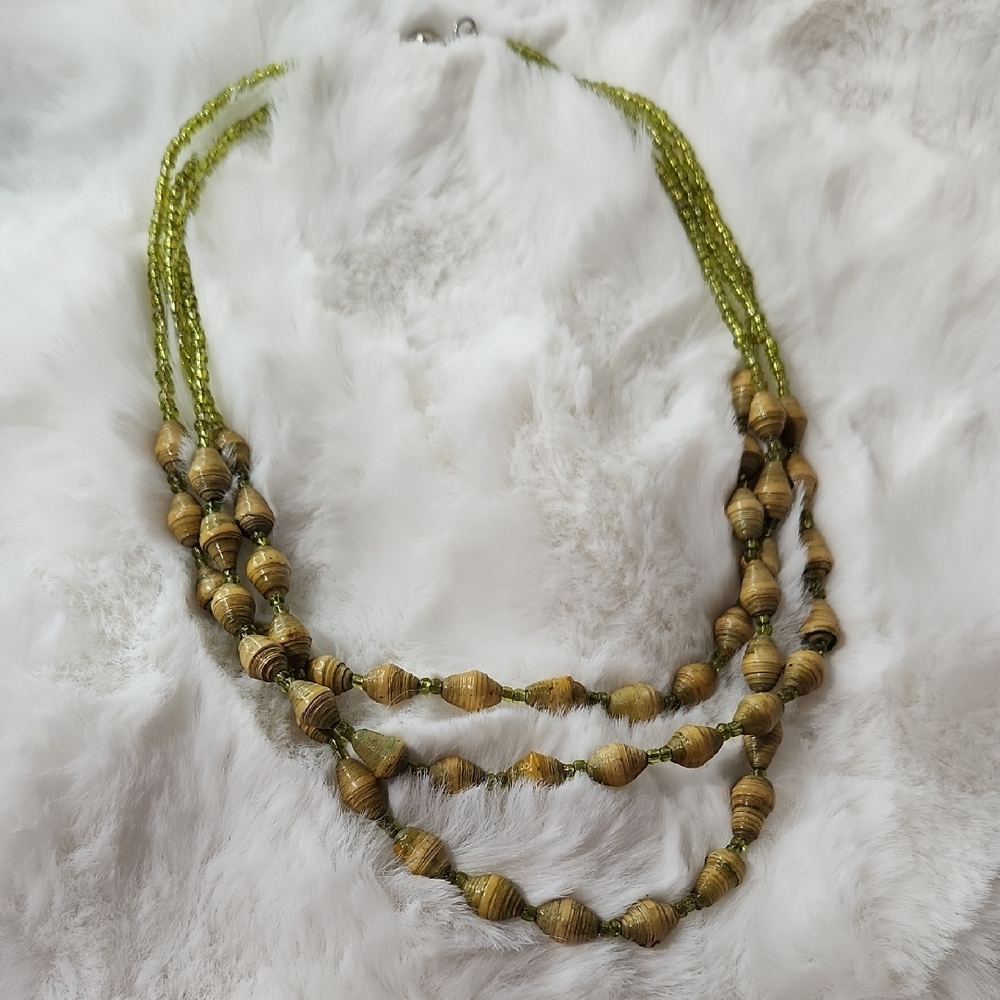 Teng Yue Yellow Green Beaded 3 Layer Necklace